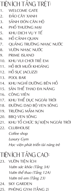 Danh sách tiện ích Khải Hoàn Prime